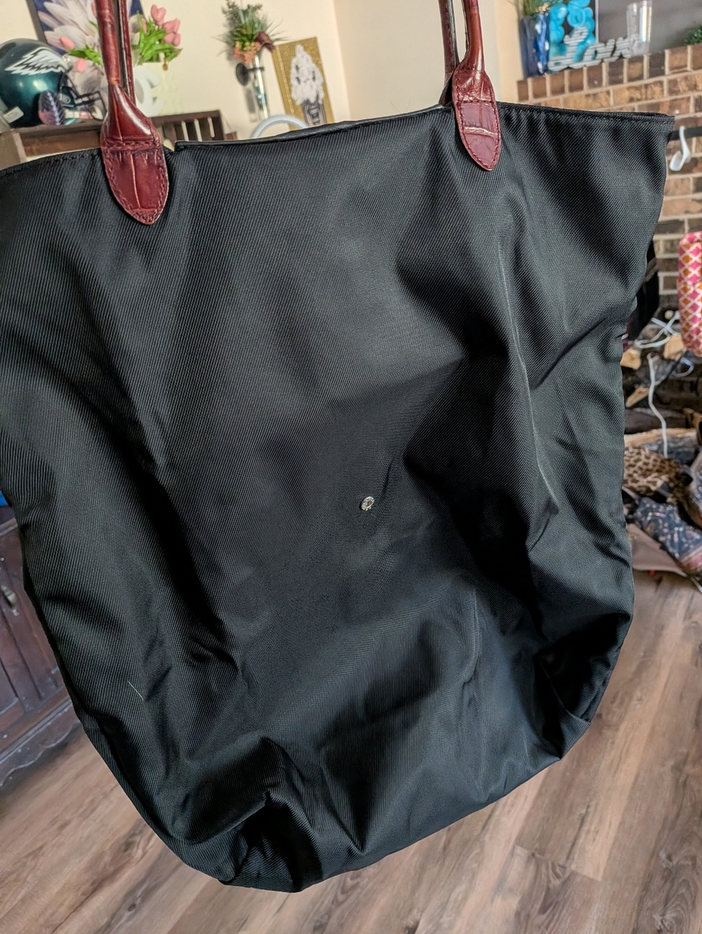 Brighton Large Black Nylon Tote with Woven Leather Heart Detail - Picture 4 of 9